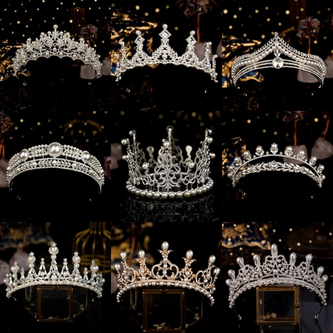 Luxurious Alloy Rhinestone Artificial Pearl Bridal Crown Elegant Wedding Tiara Princess Headpiece For Birthday Party Prom Women Girls Jewelry
