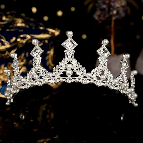 Luxurious Alloy Rhinestone Artificial Pearl Bridal Crown Elegant Wedding Tiara Princess Headpiece For Birthday Party Prom Women Girls Jewelry