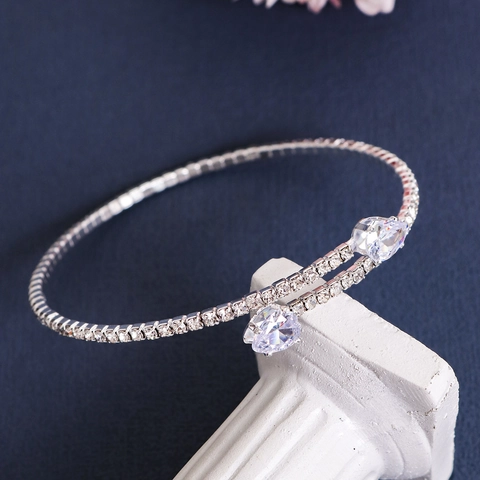 Adjustable Rhinestone Opening Bangle Bracelet Alloy Zircon Geometric Heart Square Bangle For Women Prom Party Jewelry