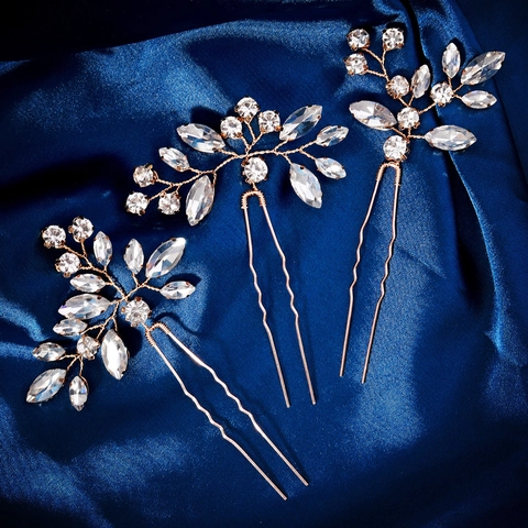 Forcine per Capelli con Fiori e Foglie in Strass Oro Argento per Matrimonio Sposa Festa Accessorio Gioielli