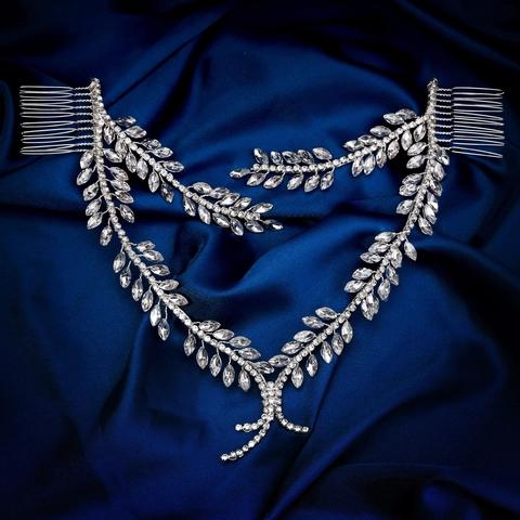 Handgefertigt Legierung Strass Blatt Braut Stirnband Silber Ethnisch Hochzeit Haarschmuck Exotisch Kopfschmuck Damen