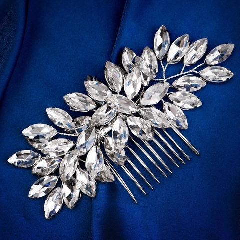 Luxus Marquise Strass Braut Haarkamm Handgemacht Silber Gold Blatt Zweig Hochzeit Haarschmuck Für Damen Party Kopfschmuck