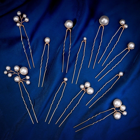 Imitation Artificial Pearl Hair Pins U Shaped Bridal Hair Clips Gold Alloy Hand Beaded Headpiece For Wedding Party Women Hair Jewelry