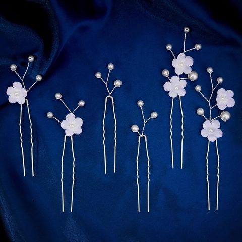 Set di Forcine per Capelli a Fiori per Sposa Fiori in Tessuto Bianco Künstliche Perle Imitazione Accessori per Capelli Matrimonio Donna Festa