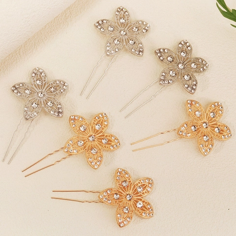Bastoncini per Capelli a Forma di U in Metallo Vintage Fiori con Strass Accessori per Capelli da Sposa Matrimonio Gioielli per Donna