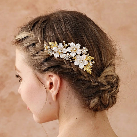 Vintage Legierung Blume Braut Haarkamm Handgemachte Strass Hochzeit Kopfschmuck Elegant Gold Silber Haarschmuck Für Damen