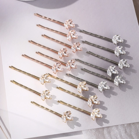 Elegante Kupfer Zirkonia Blatt Haarklammern Set Für Damen Braut Hochzeit Mode Galvanisierte Haarnadeln Gold Silber Roségold