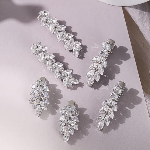 Fermaglio per Capelli in Zircone a Foglia di Lusso Rame Oro Argento Placcato Strass Sposa Matrimonio Accessori Capelli Donna Festa