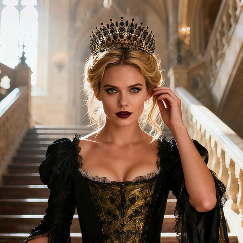 Lusso Barocco Oro Lega Nero Strass Corona Gotico Vintage Reginetta Diadema Per Donne Halloween Matrimonio Festa Gioielli