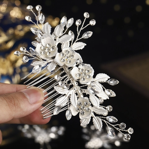 Gioielli per Capelli da Sposa Fatti a Mano in Lega Strass Perle Artificiali Fiori Foglie Pettine per Capelli Forcine per Matrimonio Festa Donna