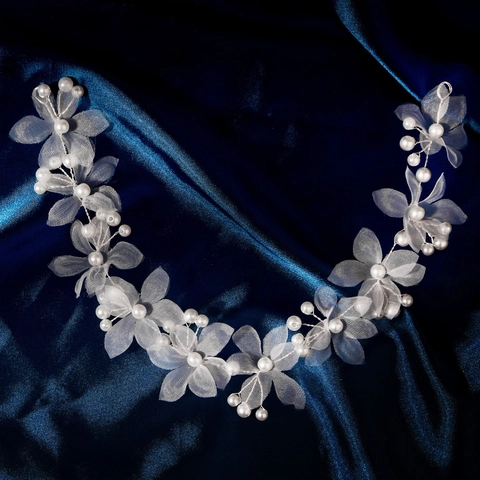 Cerchietto per Capelli Fatto a Mano con Fiori in Rete e Perle Artificiali Copricapo da Sposa Floreale per Donne e Ragazze