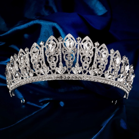 Luxurious Silver Rhinestone Bridal Crown Tiara For Wedding Party Elegant Water Drop Princess Headpiece Hair Accessories