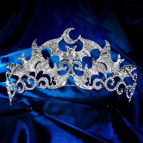 Corona Gótica Murciélago Luna Creciente Strass Halloween Fiesta Cosplay Estilo Oscuro Tiara de Aleación para Mujer Actuación