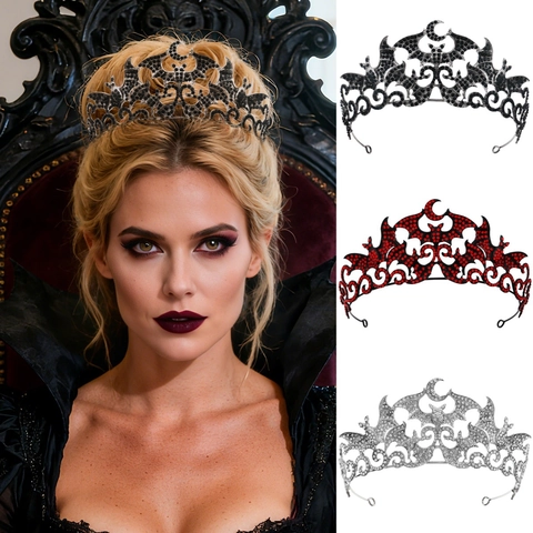 Corona Gótica Murciélago Luna Creciente Strass Halloween Fiesta Cosplay Estilo Oscuro Tiara de Aleación para Mujer Actuación