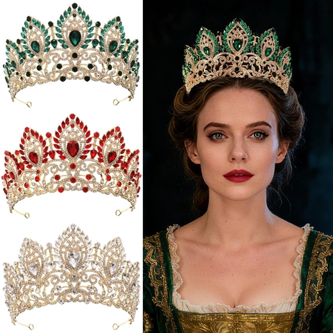 Luxus Barock Legierung Strass Brautkrone Tiara Für Hochzeit Festzug Bankett Vintage Gold Kristall Haarschmuck