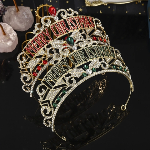 Legierung Strass Frohe Weihnachten Krone Tiara Rot Grün Kristall Kopfschmuck Für Festival Party Feier Damen Kinder Schmuck