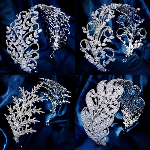 Lussuosa Tiara Corona in Lega Argento Zircone per Donna Matrimonio Sposa Festa Strass Foglia Fiocco di Neve Capelli