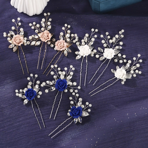 Handgemachte Weich-Ton Blumen Haarnadeln Für Damen Wald-Stil Braut Hochzeit Kopfschmuck Künstliche Perlen Strass Schmuck