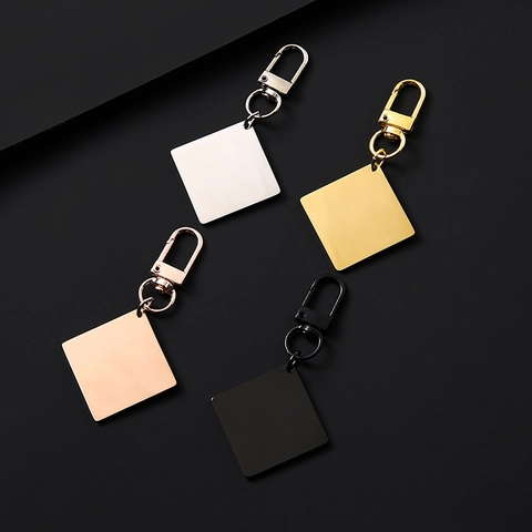 Stainless Steel Square Blank Keychain For DIY Engraving Personalized Gift Metal Keyring With Lobster Clasp Durable Pendant
