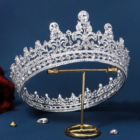 Luxury Alloy Rhinestone Bridal Crown Vintage Baroque Tiara For Wedding Party Pageant Women Hair Accessories Silver