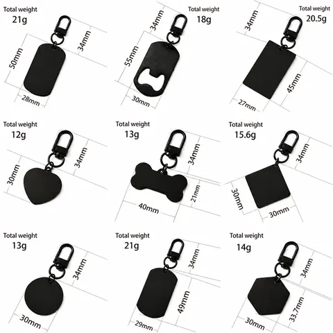 Stainless Steel Blank Keychain DIY Engraving Tag Heart Bone Round Hexagon Metal Key Ring Pendant For Personal Gift Pet ID