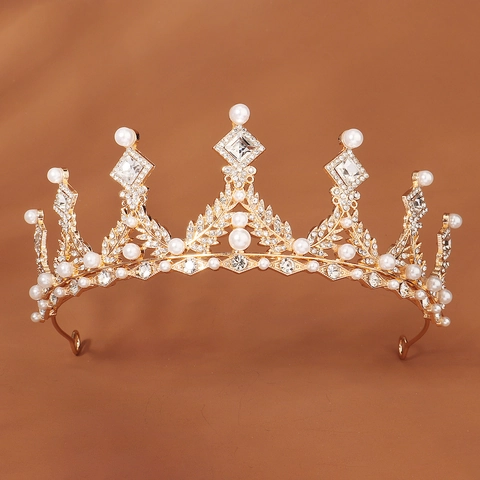 Tiara a Corona da Sposa in Lega con Perle Artificiali e Strass per Donna Copricapo Vintage di Lusso per Matrimonio Compleanno
