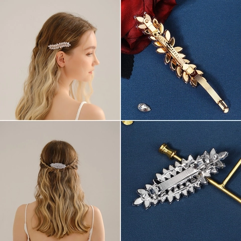Elegant Zirconia Bowknot Hair Clip Luxurious Copper Alloy Leaf Floral Spring Clip For Women Wedding Party Hair Accessories