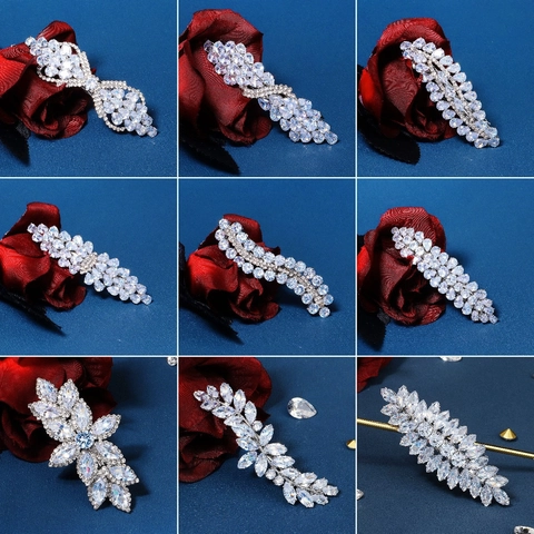Elegant Zirconia Bowknot Hair Clip Luxurious Copper Alloy Leaf Floral Spring Clip For Women Wedding Party Hair Accessories
