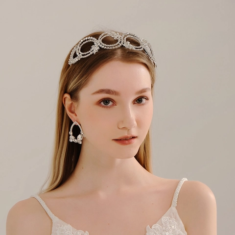 Luxurious Bridal Jewelry Set Alloy Rhinestone Tiara Crown And Dangle Earrings For Wedding Banquet Party Women Fashion Jewelry