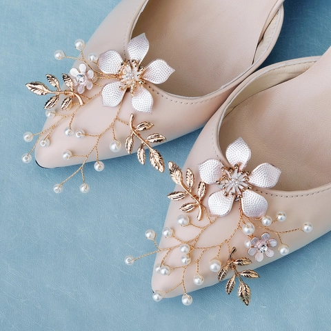 Clip per Scarpe da Sposa Fatte a Mano Oro Motivo Floreale con Perle Artificiali Strass Lega Rimovibili Decorazioni per Scarpe