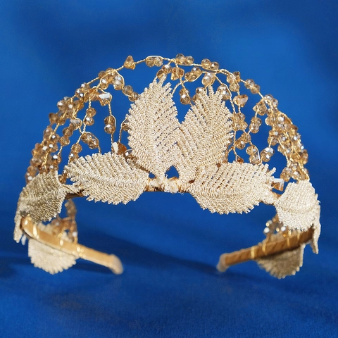 Cerchietto con Foglie di Perline a Mano Vintage Champagne Cristallo Artificiale Sposa Fascia per Capelli Matrimonio Gioielli Donna