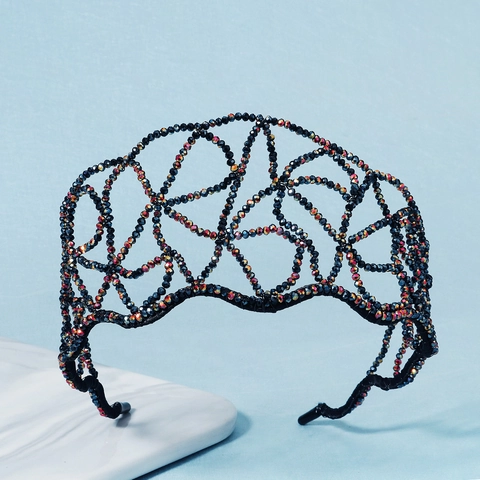 Handgewebtes AB Strass Netz Stirnband Luxus Kristall Tiara Für Damen Hochzeit Ball Party Haarschmuck
