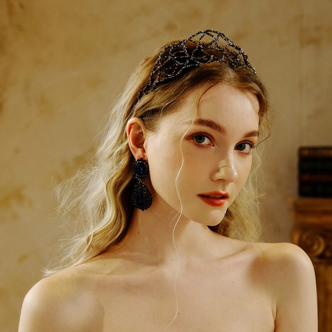 Cerchietto a Rete con Strass AB Tessuto a Mano Tiara di Cristallo di Lusso per Donna Matrimonio Ballo Festa Accessori per Capelli