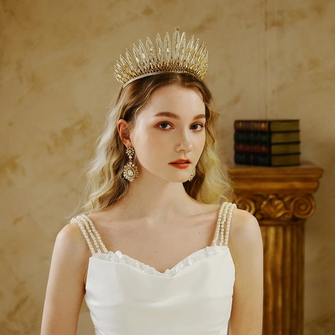 Lussuosa Corona da Sposa in Lega Con Strass Diadema per Donna Matrimonio Festa Cristallo Marquise Copricapo Oro Argento Accessori