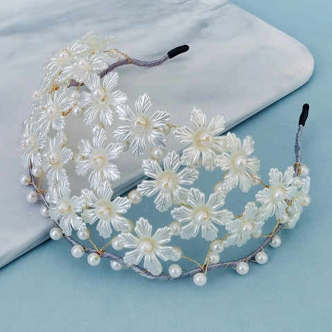 Cerchietto da Sposa con Fiori e Künstliche Perle Fatto a Mano Accessori per Capelli Matrimonio Retrò Francese Tiara Floreale Donna