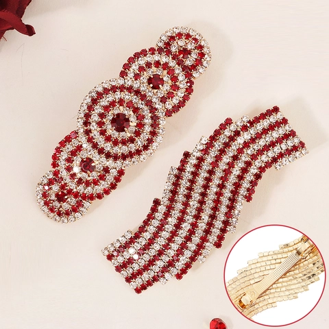 Fermaglio per Capelli in Strass Rosso Vintage in Lega di Cristallo a Molla di Lusso Accessori per Capelli per Donna Matrimonio