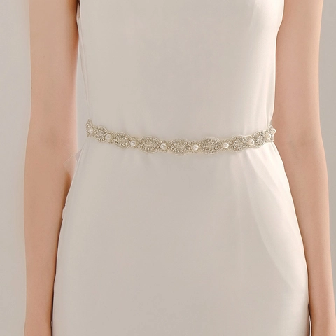 Bridal Sash Belt With Rhinestones And Imitation Artificial Pearls Elegant Ivory Satin Ribbon Women Formal Gown Accessory Wedding Belt