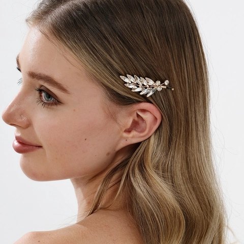 Gold Leaf Rhinestone Bobby Pin Hair Clip For Women Elegant Vintage Bridal Wedding Headpiece Jewelry Hair Accessories Party