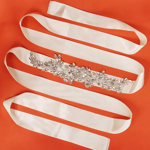 Elegant Rhinestone Bridal Belt For Wedding Dress Luxury Flower Leaf Crystal Satin Sash Waist Seal For Women Jewelry