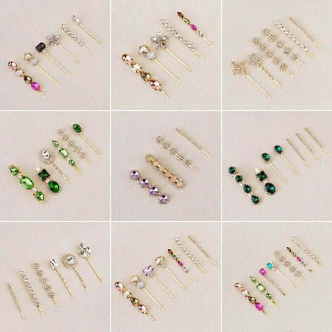 Luxury Colorful Rhinestone Hair Clips For Girls Children Alloy Gold Plated Star Moon Floral Hairpins Headwear Accessories