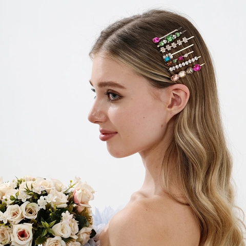Luxury Colorful Rhinestone Hair Clips For Girls Children Alloy Gold Plated Star Moon Floral Hairpins Headwear Accessories
