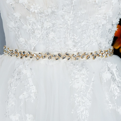 Elegant Bridal Wedding Belt Rhinestone Sash With Artificial Pearl Satin Ribbon Hand Sewn Marquise Crystal Dress Accessories