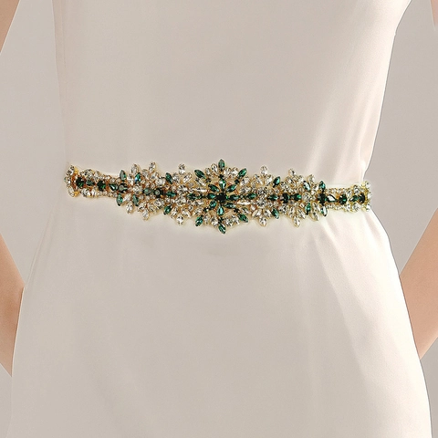 Luxe Strass Bruidsriem Voor Trouwjurk Satijnen Lint Sjerp Met Bloemen Bladpatroon Handgemaakte Jurk Accessoires Voor Vrouwen