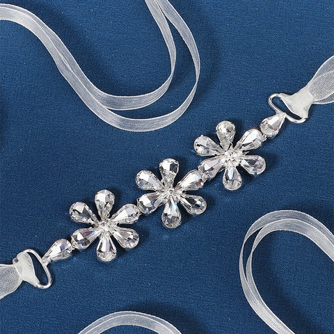 Elegant Bridal Waist Chain Alloy Flower Rhinestone Belt With White Organza Ribbon For Wedding Party Dress Accessories For Women