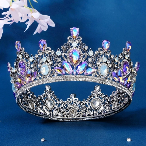 Baroque Vintage Alloy Crown For Women With Colorful Rhinestone Embellishments Luxurious Wedding Party Bridal Tiara Headpiece Accessory