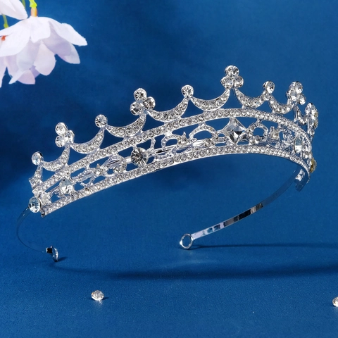 Tiara da Sposa Corona con Strass Argento Accessori per Capelli in Lega di Lusso per Matrimonio Festa di Compleanno Gioielli