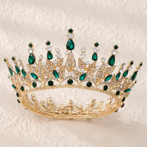 Barock Vintage Hochzeitskrone Luxus Legierung Strass Braut Tiara Vollrund Festzug Kopfschmuck Für Damen Geburtstagsfeier