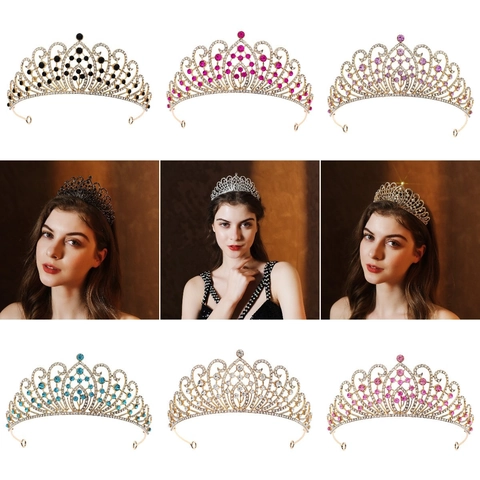 Corona da Sposa Vintage Barocca Lussuoso Diadema in Strass Accessori per Capelli da Sposa in Lega per Donna Festa