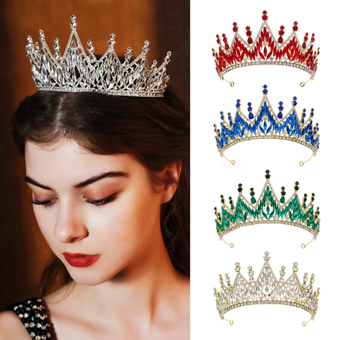 Luxus Retro Legierung Strass Brautkrone Tiara Für Damen Hochzeit Party Festzug Zubehör Gold Silber Königin Kopfschmuck