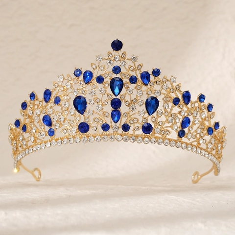 Lussuosa Corona da Sposa Barocca in Lega con Strass a Goccia Oro Argento Tiara per Matrimonio Compleanno Festa Donna Gioielli